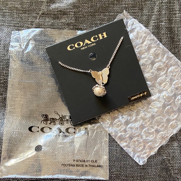 Coach Jewelry - Coach Silver Pearl Drop Butterfly Necklace NWT
